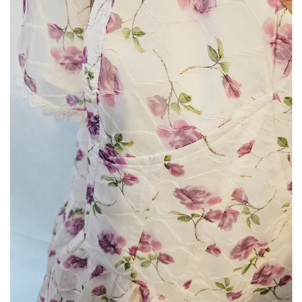 Ivy City Co Annabella Dress Purple Roses Chiffon Ribbons Tulle XL Spring Easter - Picture 5 of 9